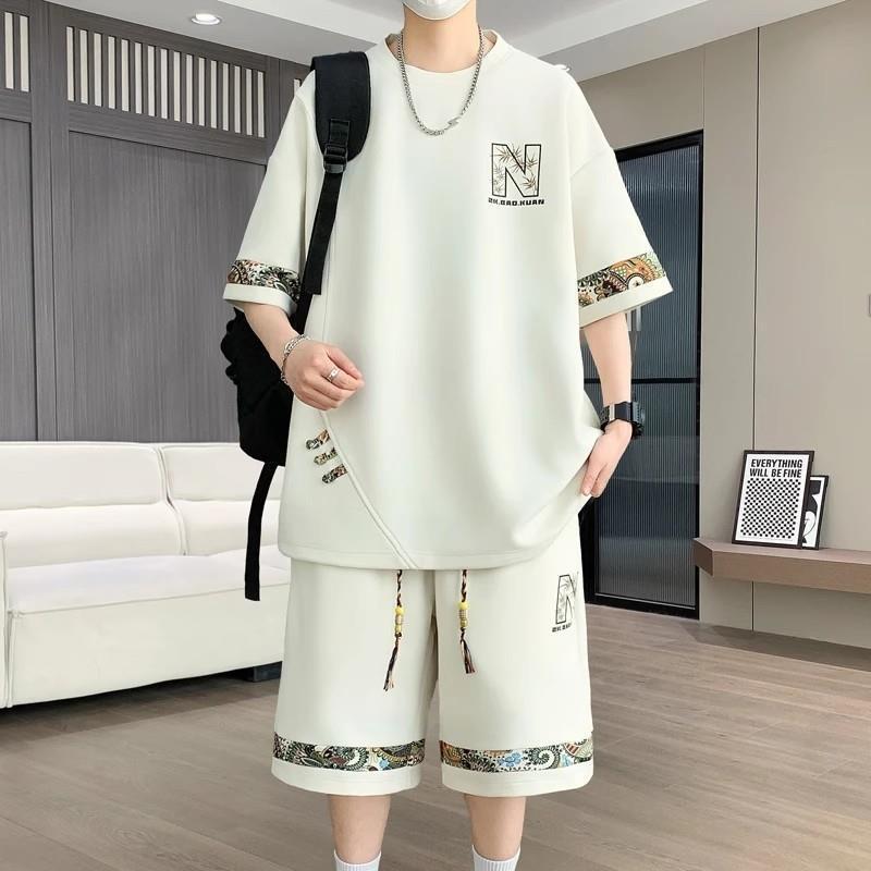 森顺优选百货夏季新款H短袖大码休闲运动套装男士时尚百搭两件套
