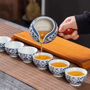轻奢高档 青花瓷茶壶三才盖碗公道杯家用茶洗茶杯陶瓷功夫茶具套装