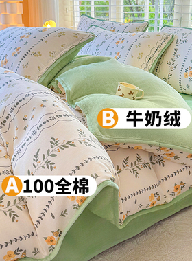 ins冬季加绒被套a面全棉纯棉b面牛奶绒加厚被罩单件180x200x230cm