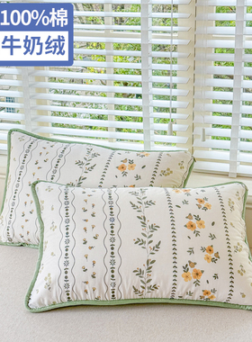 ab面纯棉加牛奶绒枕套冬季保暖一面纯棉一面绒两面用保暖枕罩一对