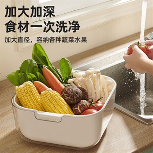 双层洗菜盆沥水篮塑料厨房家用水果盘客厅水槽滤水菜篓淘洗篮子白
