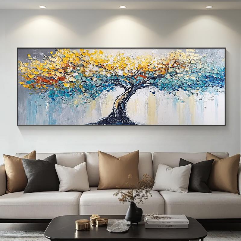 发财树大芬村晶瓷画现代抽象沙发背景墙装饰画高清微喷布面高档客图片