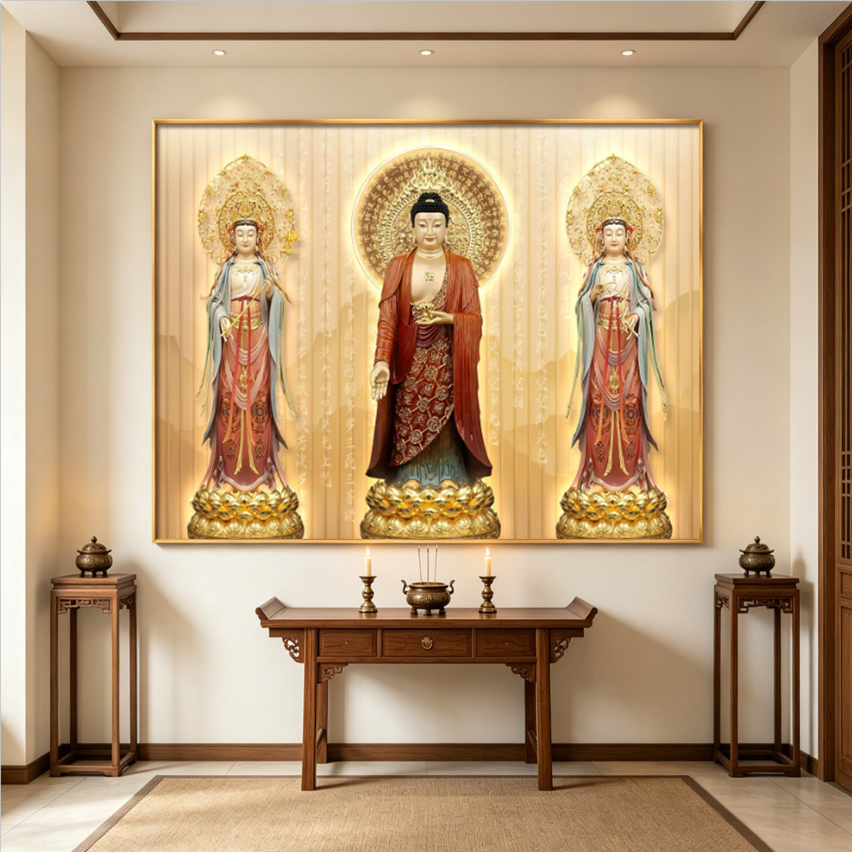西方三圣画像单幅横版家用供奉装现代装饰画