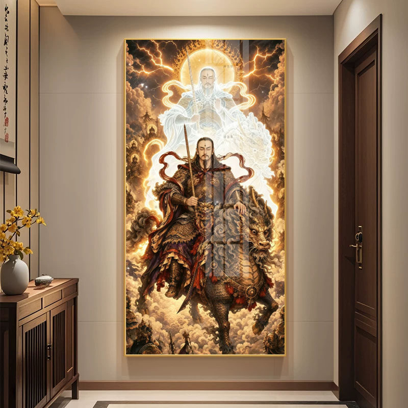 九天应元雷声普化天尊卷轴画雷祖像中式客厅堂口LED带灯装饰画