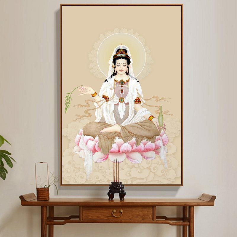 微笑观世音画像佛像壁挂画地藏王菩萨阿弥陀佛玄关家用佛堂镇宅相