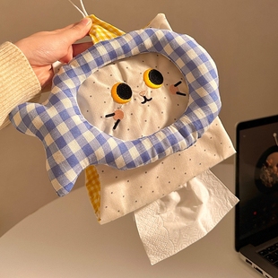 可爱猫咪纸巾袋悬挂式家用卧室车载抽纸盒学生宿舍卫生间收纳挂袋