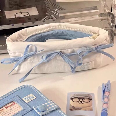 新款多巴胺蝴蝶结撞色笔袋少女心高颜值学生拉链文具袋ins收纳包