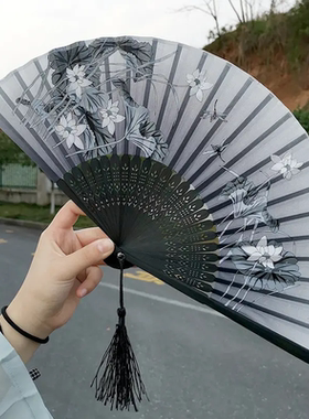 骨扇瓷爹同款折扇竹质古风扇子学生女中小扇子折叠扇子古风学生礼
