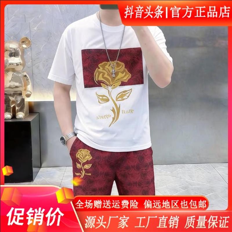 云枢优衣馆LMVQ高档夏新款男士潮流宽松时尚休闲印花短袖短裤套装