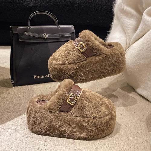 LuxeVibe奢逸轻奢厚底棉拖外穿棉拖鞋秋冬d季加绒毛毛增高女鞋