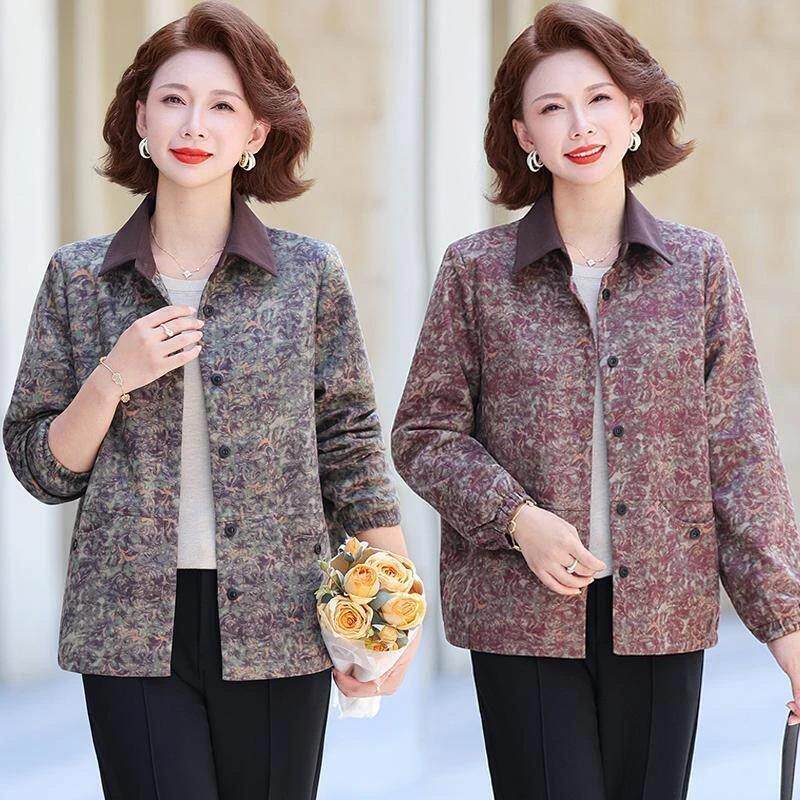 3福臻服饰优选妈妈装春秋新碎花外套洋气中老年女装翻领外套奶奶