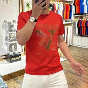 迈潮服饰店3圆领烫钻小蜜蜂男士百搭时尚潮流短袖T恤上衣半袖