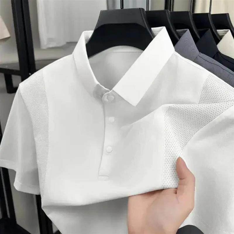 速干拼接polo衫男款夏季透气运动休闲高级感商务百搭拼接翻领上衣
