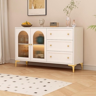简约奶油风餐边柜靠墙一体置物柜储物柜斗柜玄关柜茶水柜厨房客厅