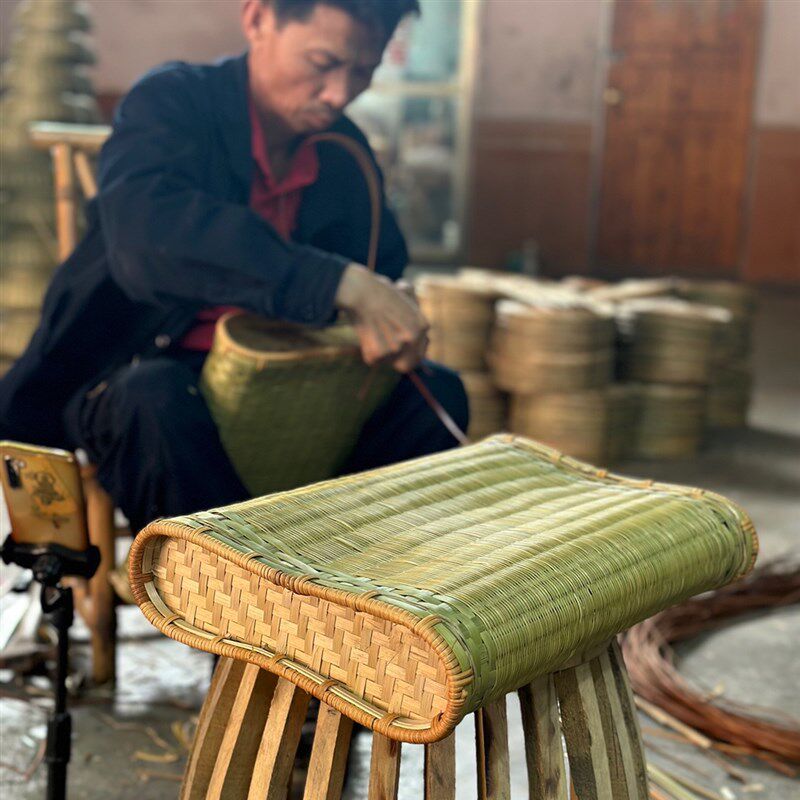 手工竹编枕头竹凉枕睡眠睡觉单人枕脊椎竹凉枕(配枕套和凉扇)