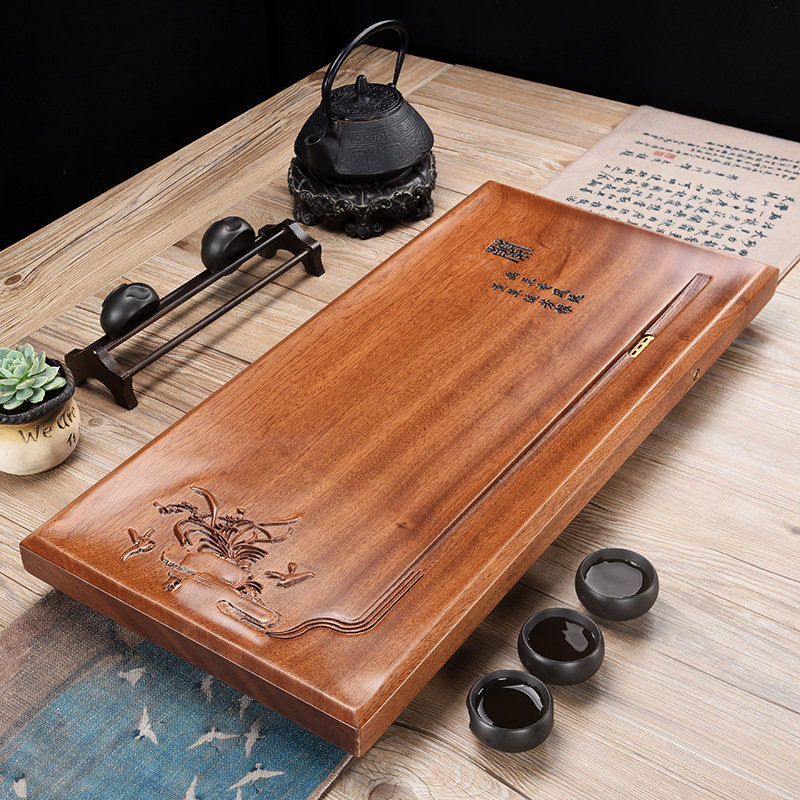整块茶盘实木家用简约花梨原木长方形茶台托盘大号排水式功夫茶具