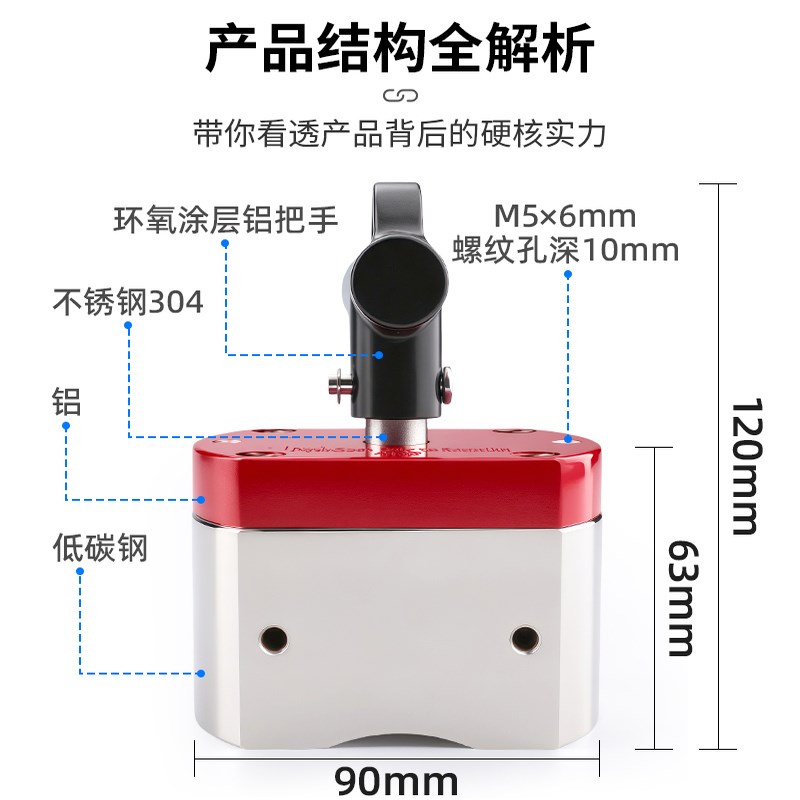 开关式磁力座强磁力钕铁硼永磁吸盘打捞磁铁打孔电焊切割定位底座