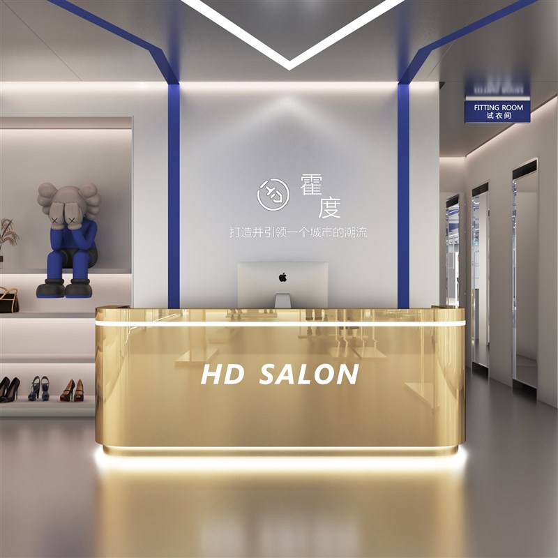 简约现代服装店收银台柜台女装店理发店吧台桌舞蹈室不锈钢接待台