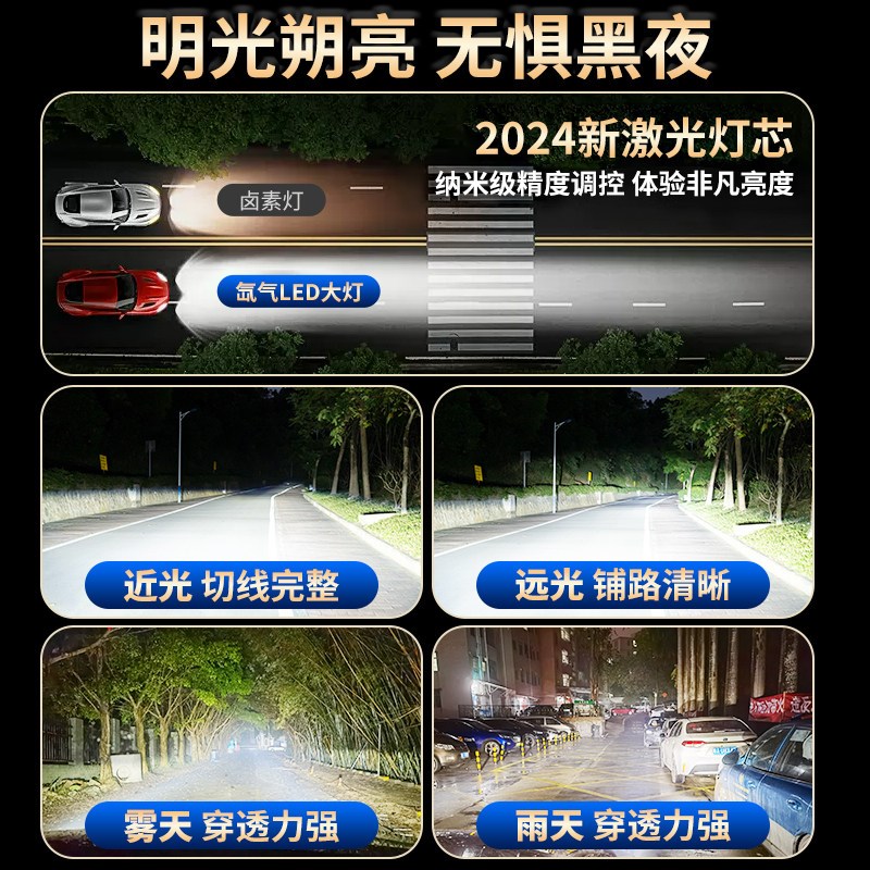 汽车透镜激光LED大灯疝氙气灯泡改装超亮强光双矩阵远近一体车灯