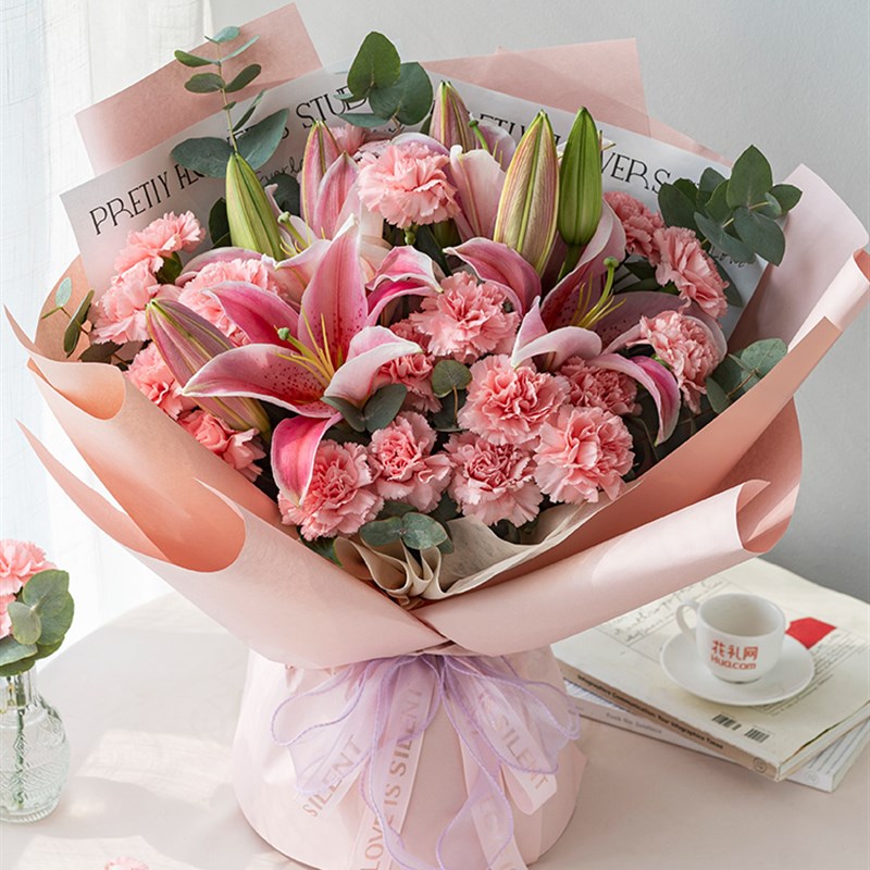 教师节礼物康乃馨百合混搭生日送长辈上海北京鲜花速递同城配送店