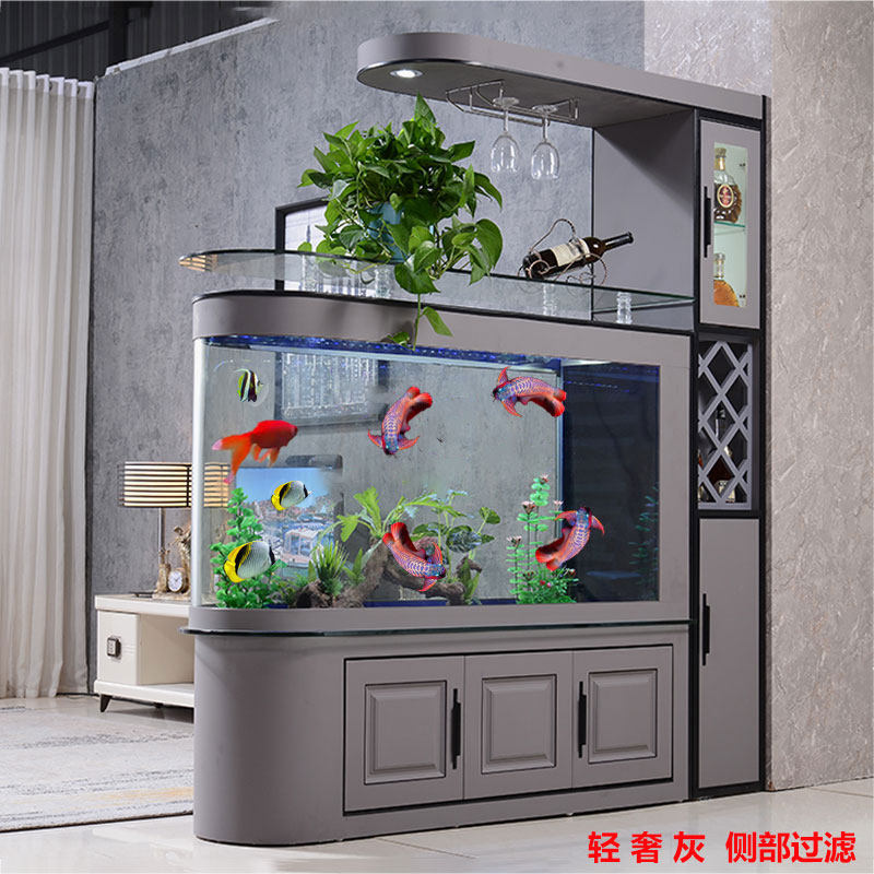 鱼缸客厅2023新款酒柜屏风隔断家用大型轻奢家用落地水族箱免换水