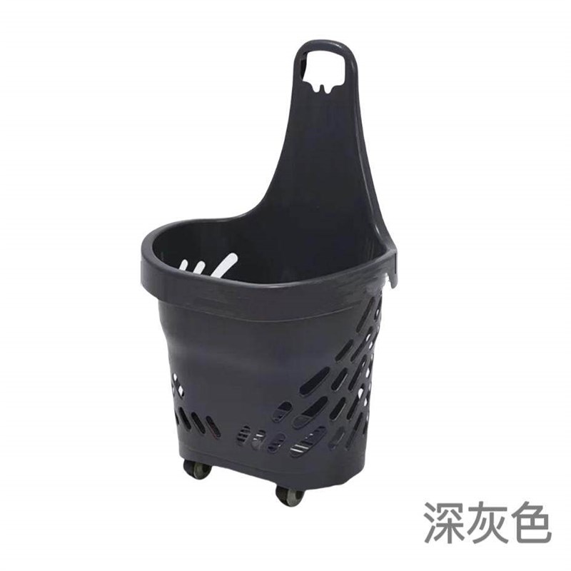 超市购物篮高背拉杆带轮塑料篮子家用商场买菜购物框加厚购物车