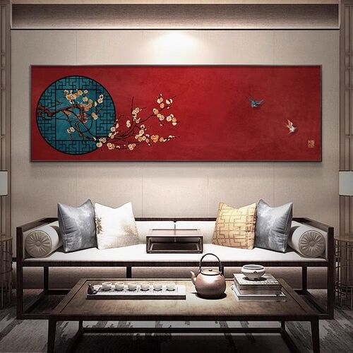 宋代美学新中式客厅装饰画沙发背景墙挂画花鸟茶室茶馆横幅墙壁画