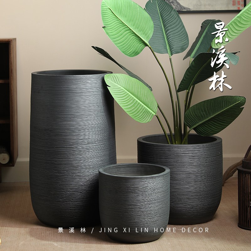 黑色陶瓷落地大花盆北欧创意简约现代水培陶罐花瓶大口种植绿植盆
