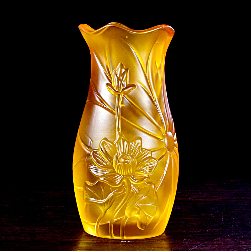 家用供奉仿琉璃莲花花瓶供佛前装水插花佛堂花瓶花器室内用品摆件