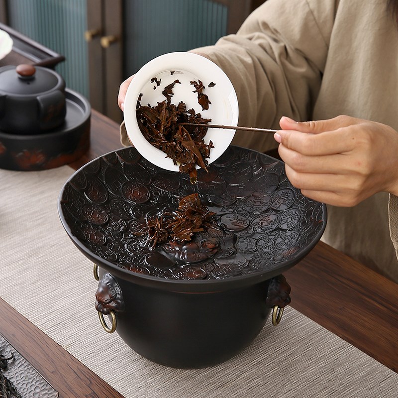 建水茶洗高档茶渣缸带盖子过滤家用大号废水桶茶水缸洗茶器茶具配