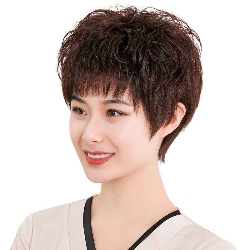 假发头套中老年女士真人发丝全头套蓬松透气短卷发许昌假发全头套