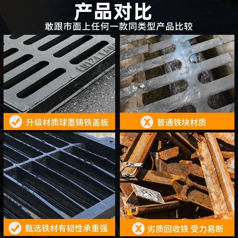 井盖球墨铸铁雨水篦子盖带框套篦盖板可打开家用方型带底座下水道