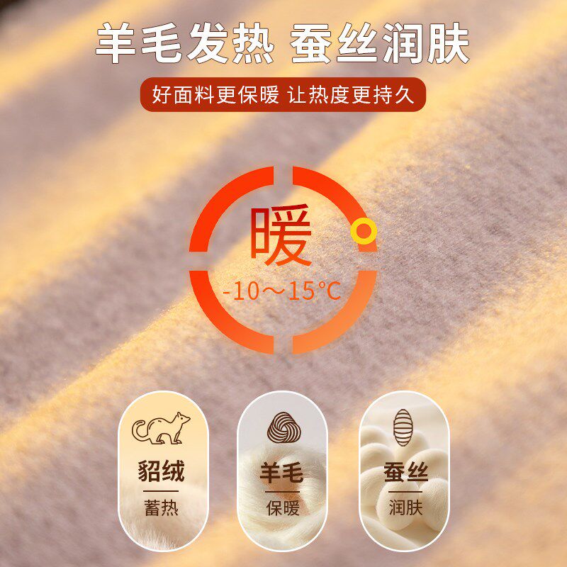 贴片保暖内衣男加绒加厚羊毛蚕丝无痕发热暖背护膝中老年秋衣秋裤