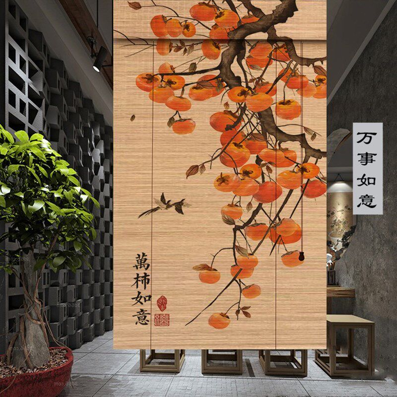 定制印花头层细丝竹帘窗帘卷拉式隔断挂帘装饰喷绘山水画卷帘遮阳
