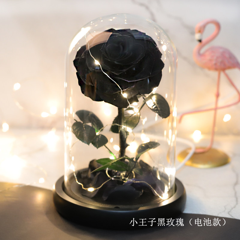 黑色永生花黑玫瑰干花黑色真花花束摆件送男女朋友生日礼物黑骑士
