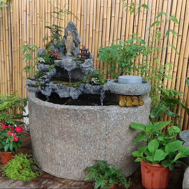 古法养鱼缸假山瀑布造景喷泉流水景观循环水中式彷石摆件庭院装饰