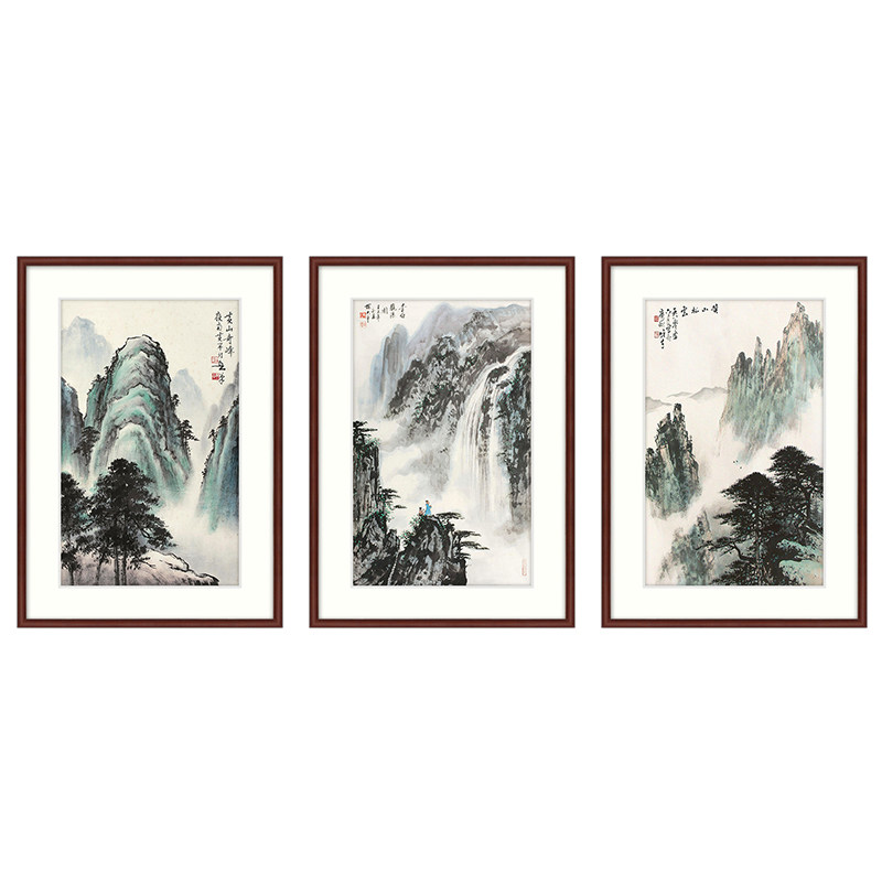 黄山奇峰山水画迎客松客厅沙发背景装饰画新中式玄关挂画书房墙画