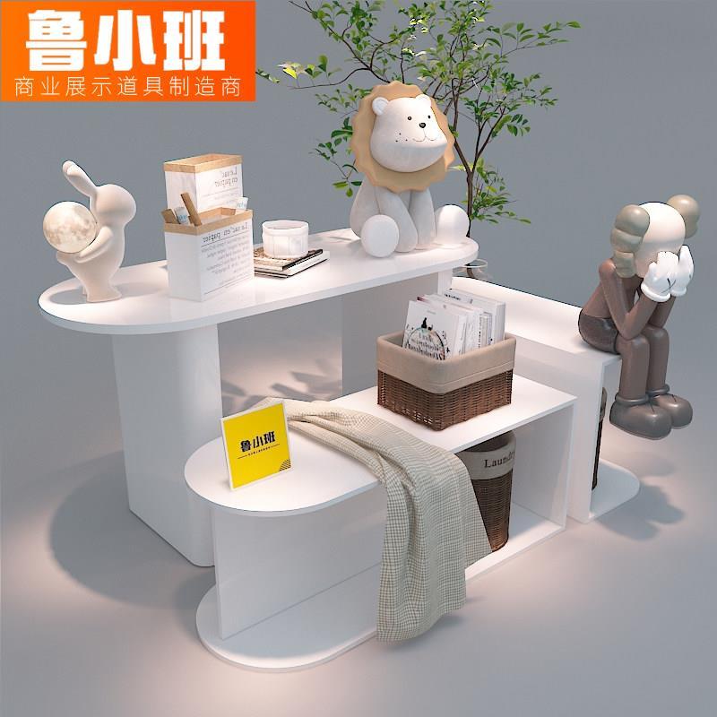 中岛展示桌流水台化妆品日化产品陈列桌白色服装内衣店高低展示柜