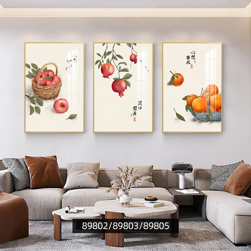 鸿运当头客厅装饰画沙发背景墙挂画新中式壁画现代简约墙画三联画