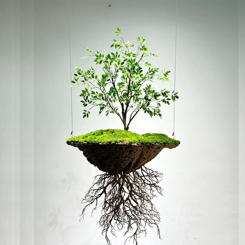 仿真悬浮树假山悬挂假植物天井吊挂装置室内玄关橱窗仿生苔藓景观