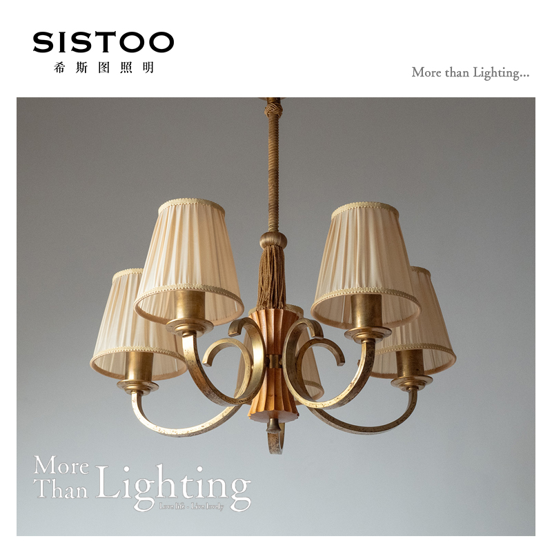 瑞典中世纪1950s古董中古客厅美式复古法式实木餐厅灯卧室吊灯