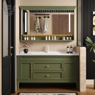 法式 定制 橡木浴室柜组合陶瓷一体盆实木卫生间洗脸洗手盆柜落地式