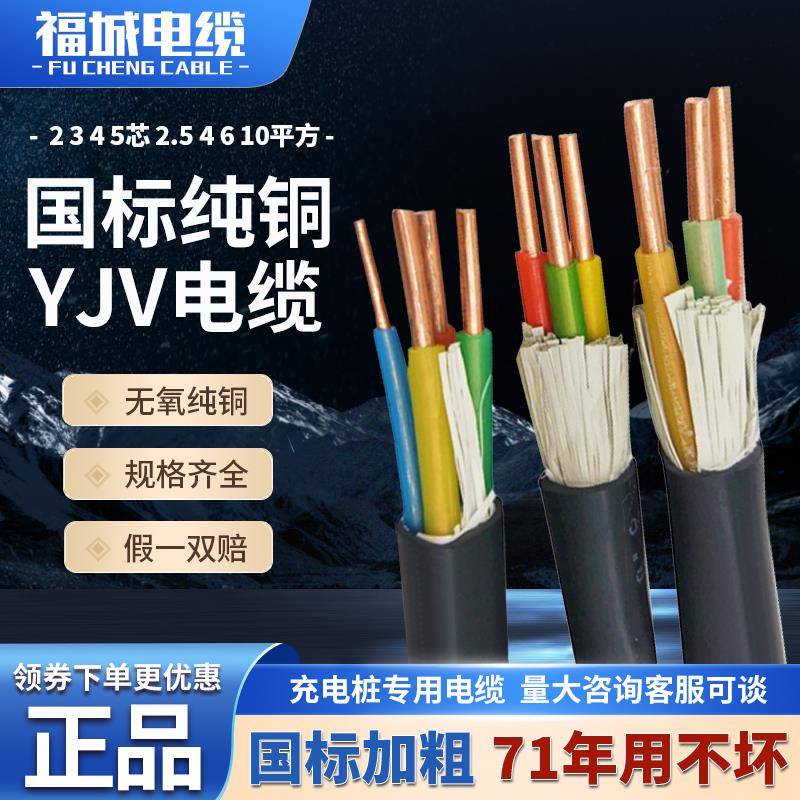 需定制国标yjv铜芯电缆线充电桩专用2/3/4/5芯2.5/4/6/10平方三相