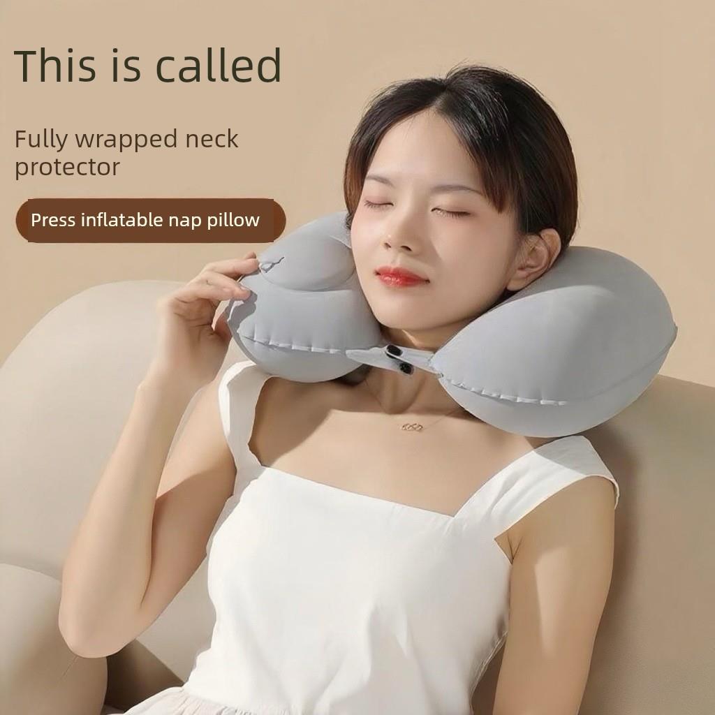 U型枕护脖子按压充气颈椎护颈枕u形靠枕旅游便携旅行出行午休神器