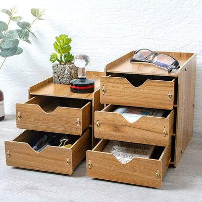 办公桌面收纳盒木制抽屉式收纳柜办公室置物架用品文件杂物整理箱