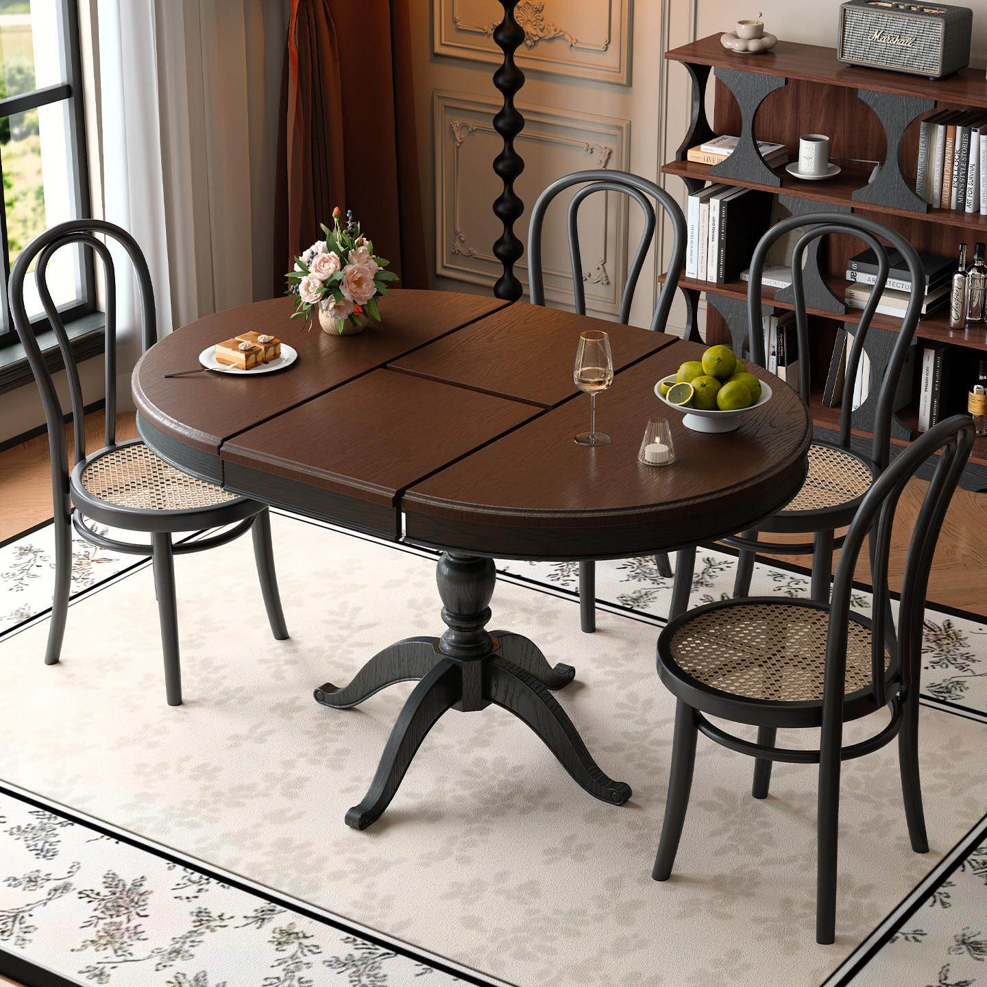 朝朝木木 法式覆古实木椭圆形餐桌美式中古风可伸缩小户型圆桌,住宅家具,岩板餐桌,淘宝优惠券,粉丝福利购,淘宝优惠卷