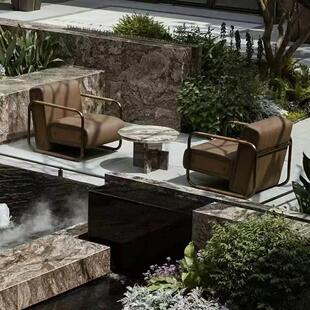 皮革户外沙发现代简约防水防嗮工程项目高端家具高级感庭院家具