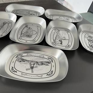 马口铁家用不锈钢餐盘小吃水果盘食品茶几收纳野餐盘 复古托盘欧式
