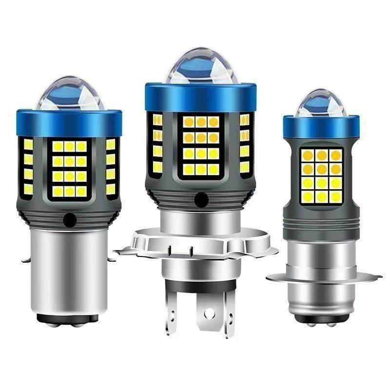 摩托车电动车灯改装超亮12V-80V通用LED前大灯泡远近一体直插黄白