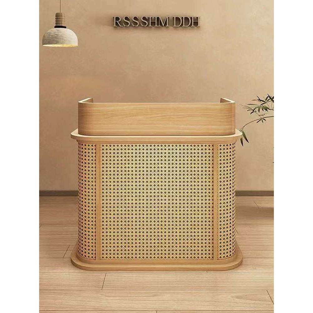 藤编前台接待台侘寂风女装服装店吧台收银台店铺小型柜台,商业/办公家具,收银台,淘宝优惠券,粉丝福利购,淘宝优惠卷